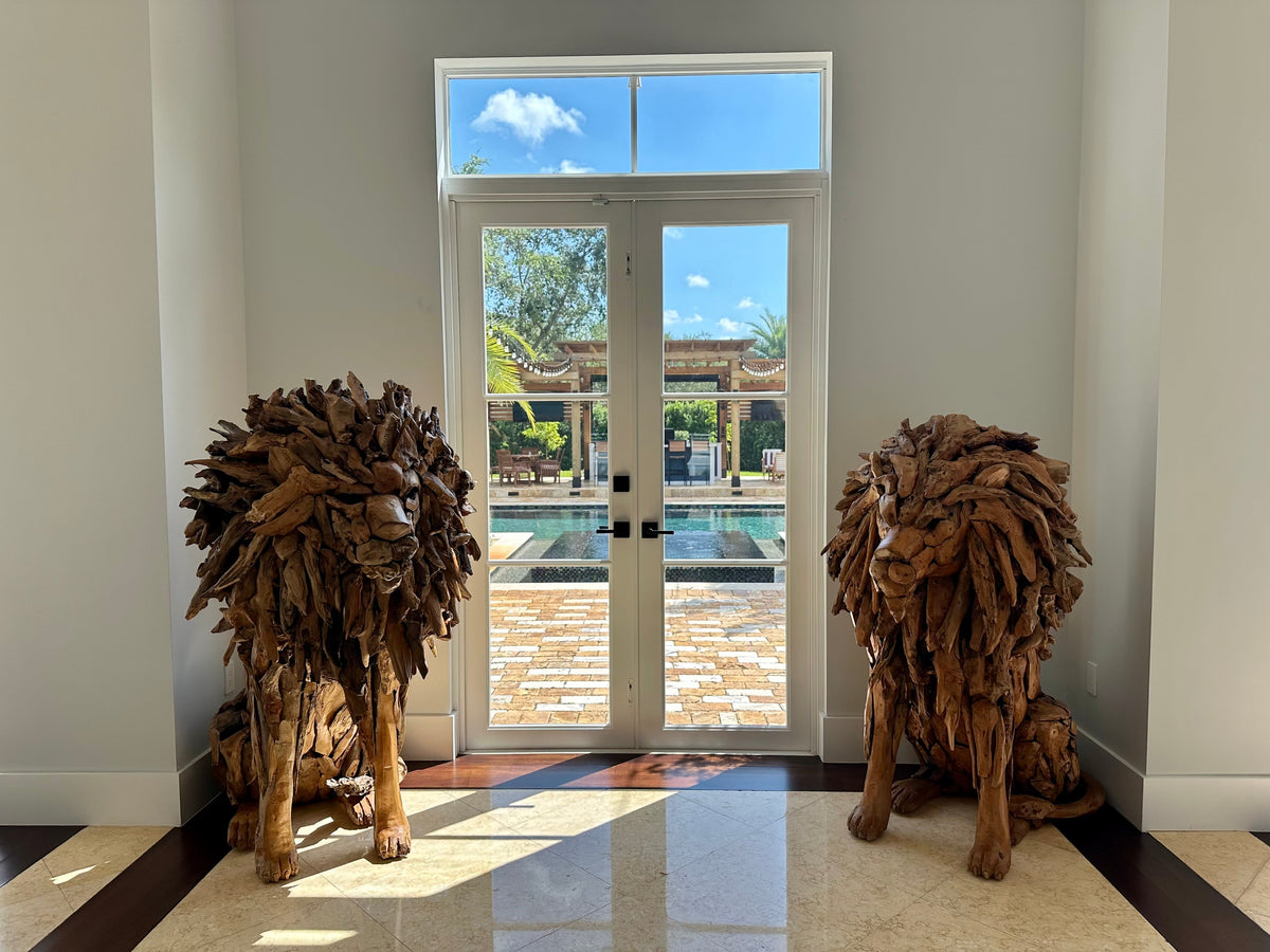 Teak lion sculpture, extra large, additional view 2