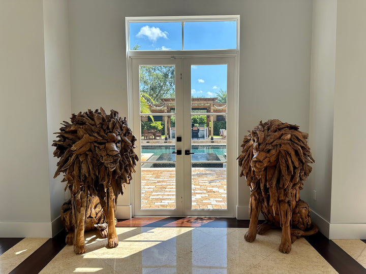 Teak lion sculpture, extra large, additional view 2