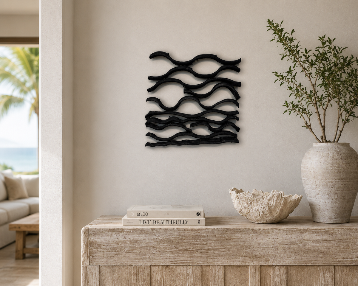 Black tide snake vine wall art, 14 inch x 14 inch
