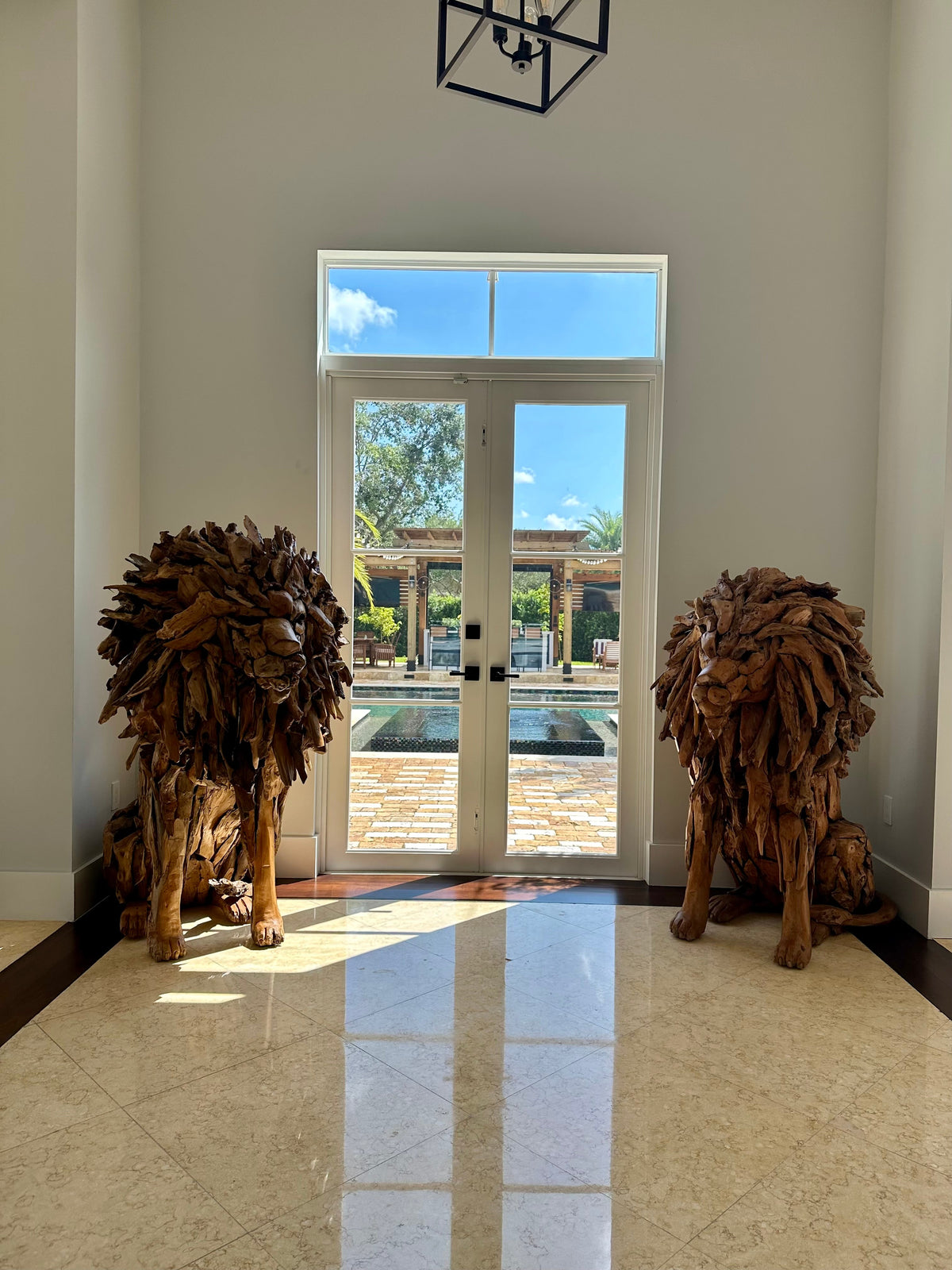 Teak lion sculpture, extra large