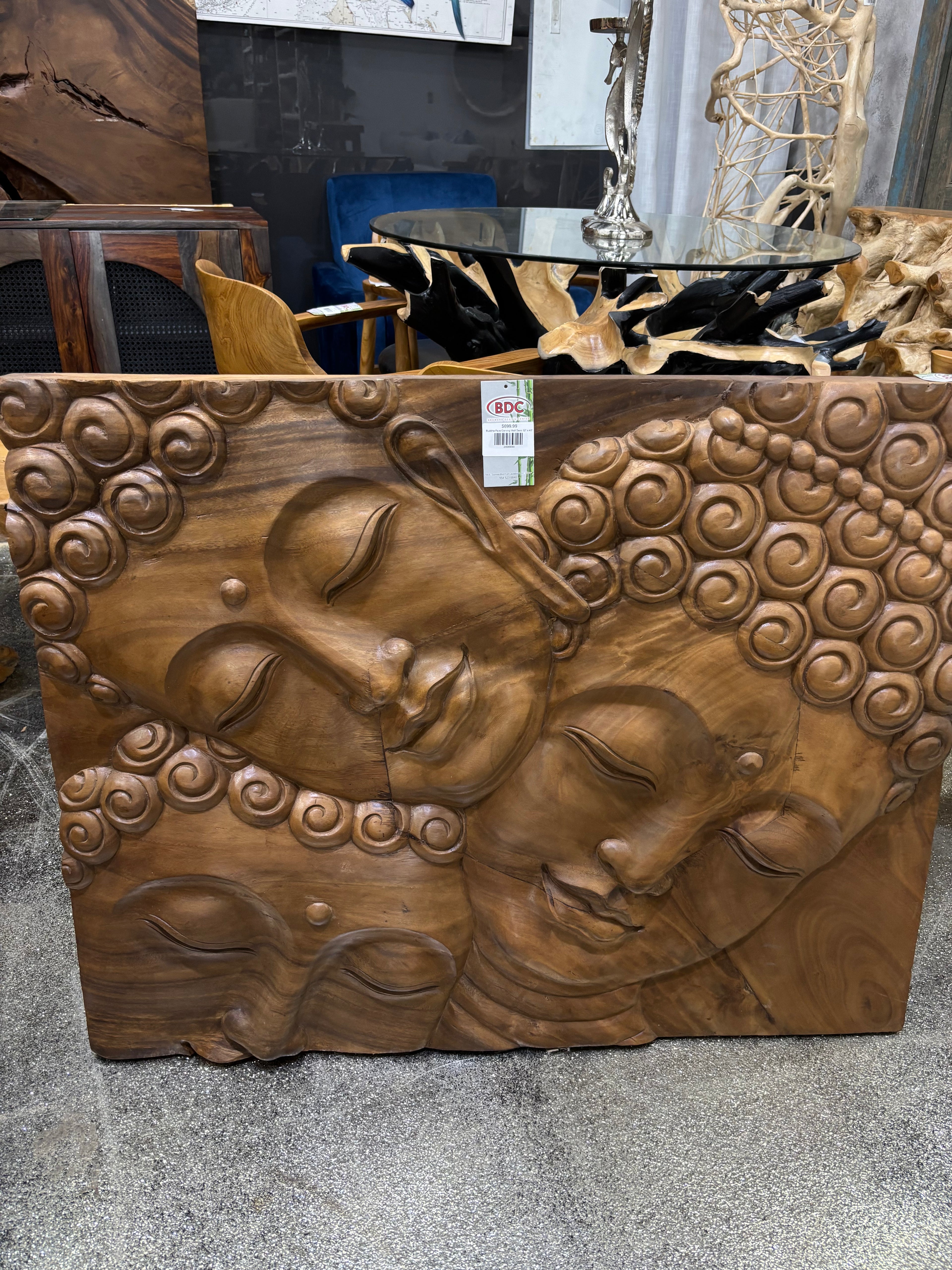 Buddha Face Carving Wall Deco 32” x 40” Anteak