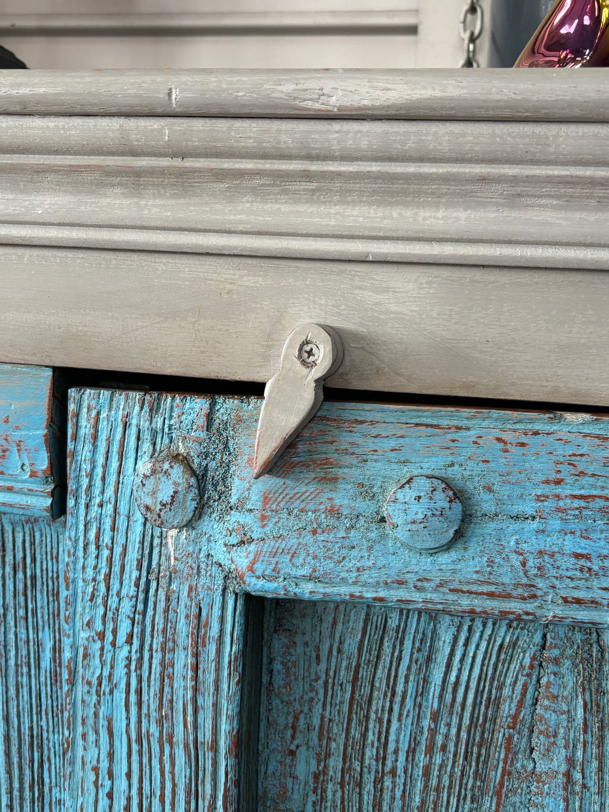 Turquoise reclaimed wood door cabinet, additional view 6