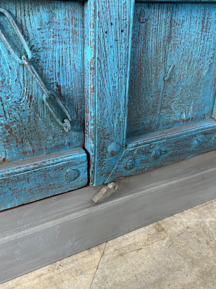 Turquoise reclaimed wood door cabinet, additional view 4