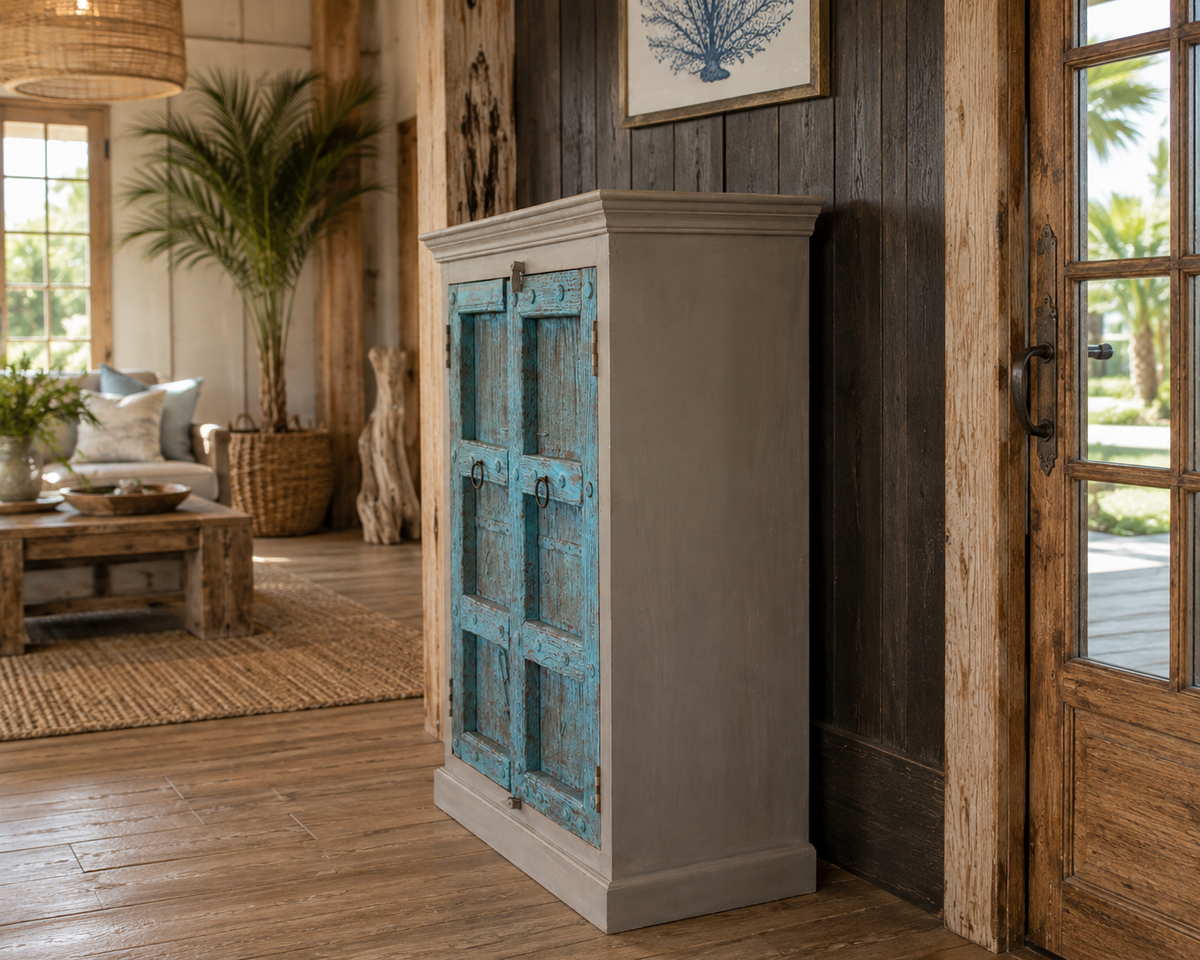 Turquoise reclaimed wood door cabinet, additional view 2