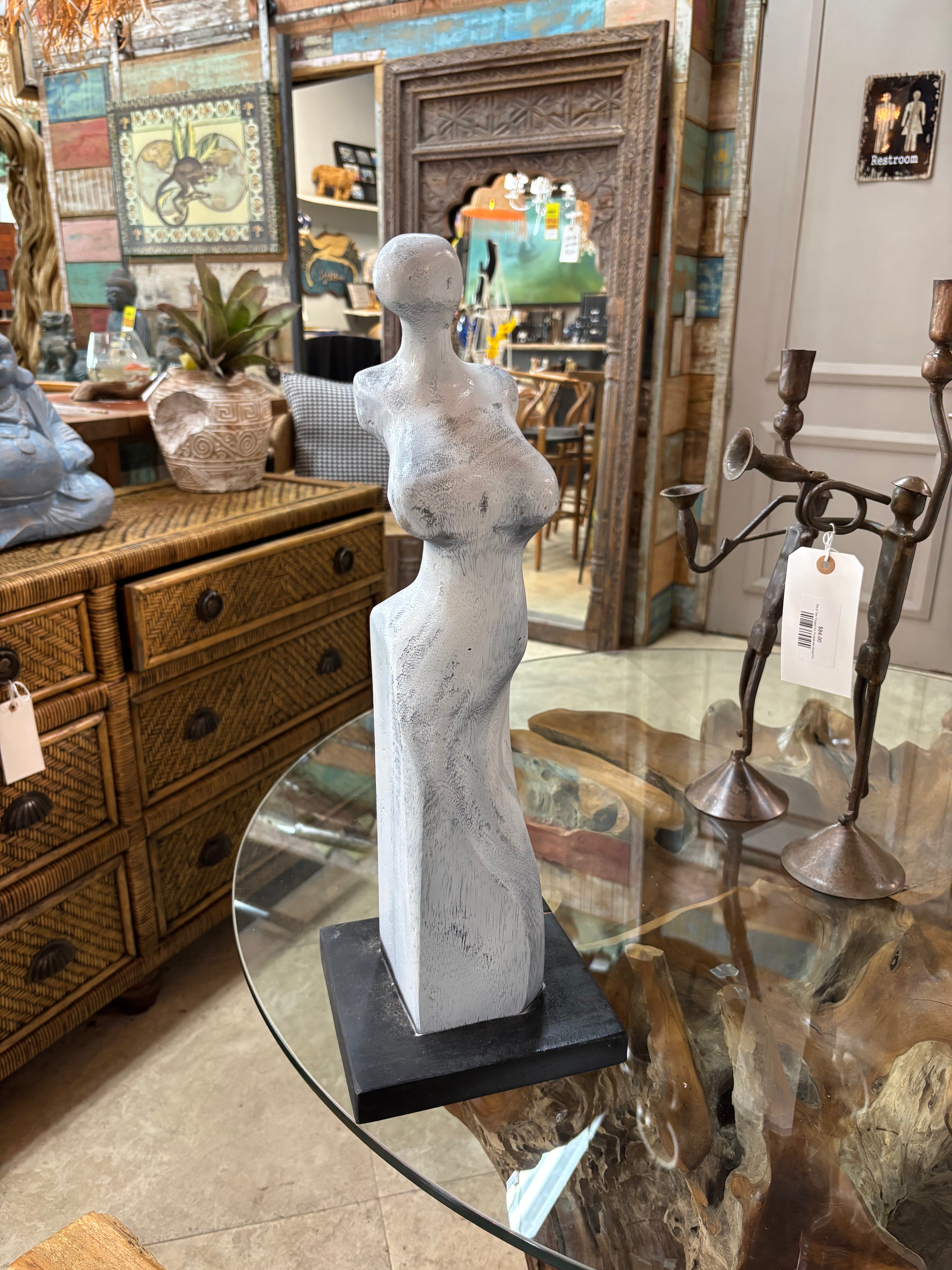 Hand-carved abstract female sculpture (blue), additional view 3