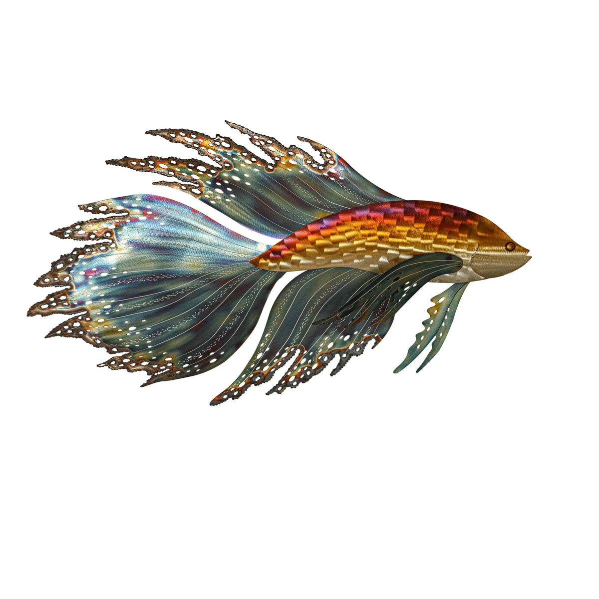 Fighting fish raku-style sculpture, facing left, additional view 2
