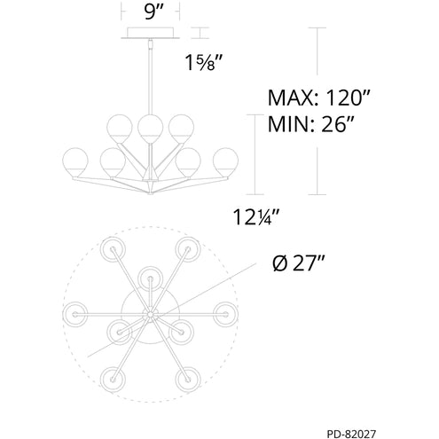Double bubble 9 light 23.88 inch satin nickel chandelier ceiling light, additional view 2