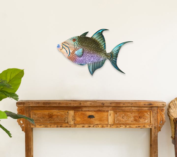 Triggerfish stainless steel wall art, coastal fish sculpture, additional view 3