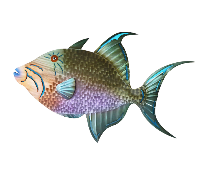 Triggerfish stainless steel wall art, coastal fish sculpture, additional view 2